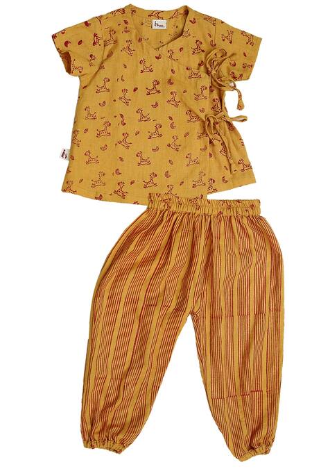 Mhysa_Yellow Handloom Cotton Printed Animal Zeke Kurta And Pant Set _Online_at_Aza_Fashions